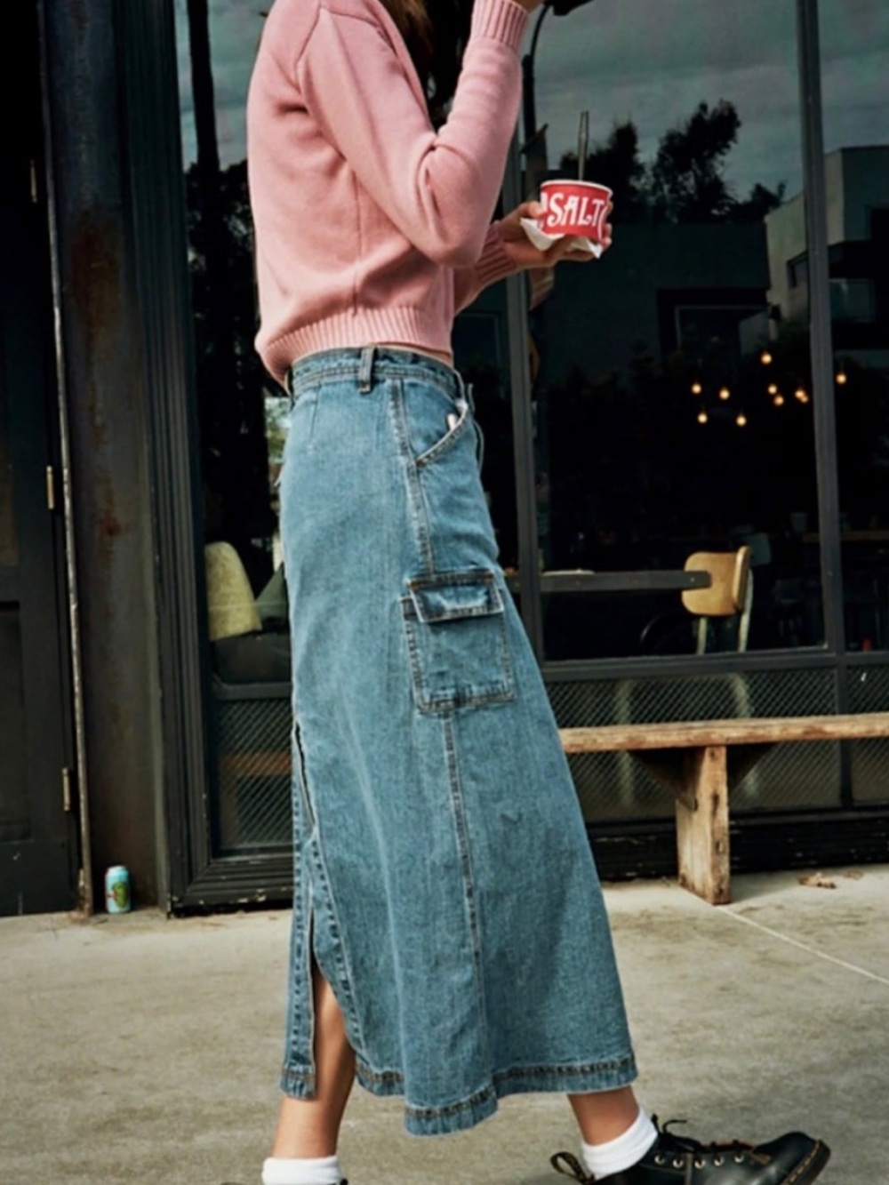 Brandy Melville J Galt jean Denim Cargo Maxi Skirt with pockets